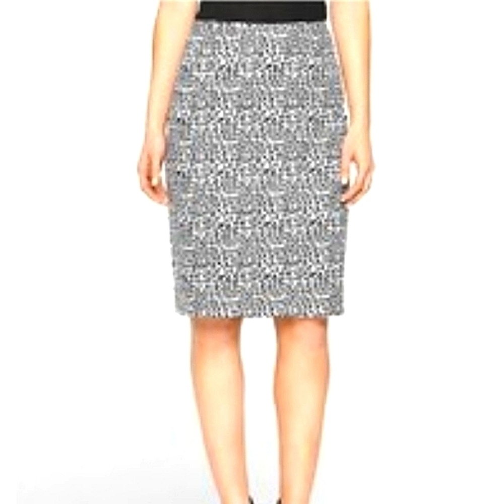 CALVIN KLEIN Black and White Leopard Print Lined Pencil Skirt 6 Classic Office